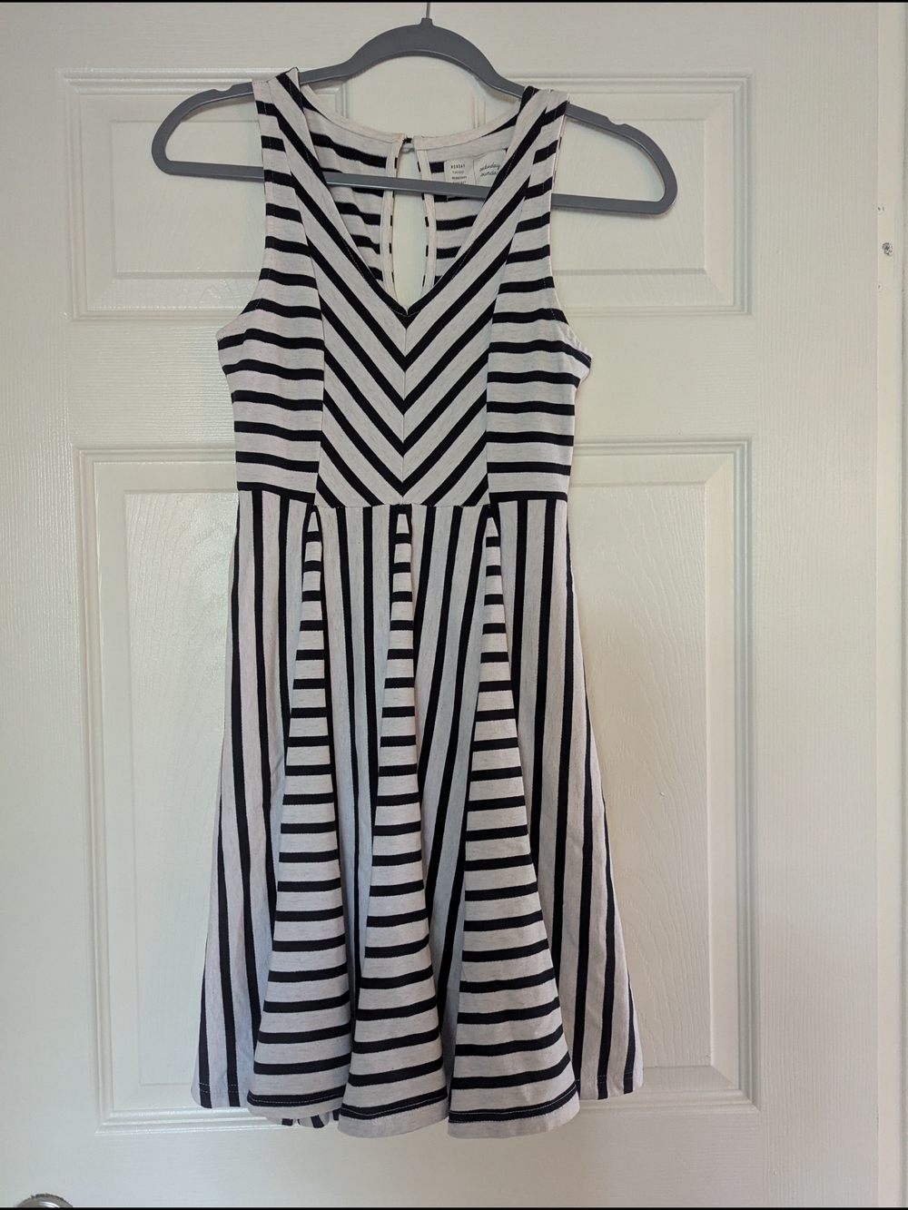 Anthropologie Saturday Sunday Black and White Striped Fit-and-Flare Dress